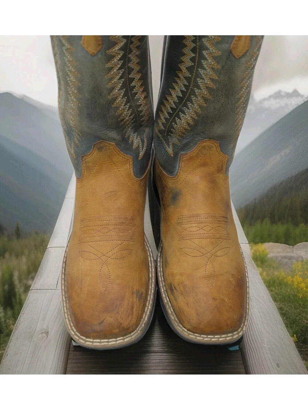 Cody James Brown & Green Square Toe Western Cowboy Boots Mens Boys 5 / Womens 6